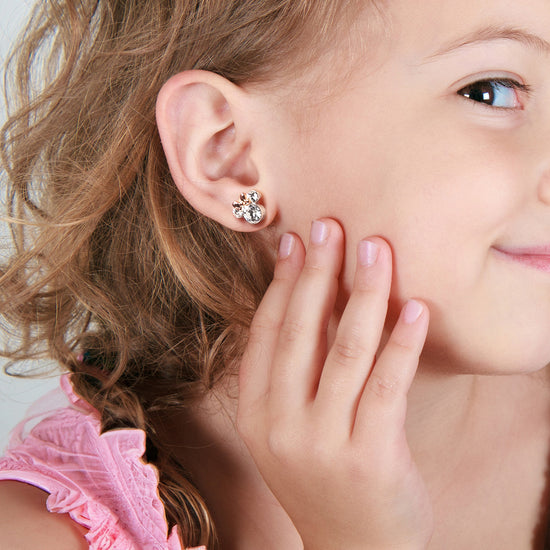 BRASS TT SLV PLT CRYSTAL MINNIE PINK BOW STUD EARRING