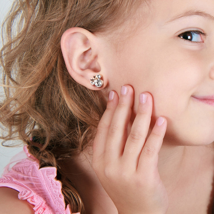 BRASS TT SLV PLT CRYSTAL MINNIE PINK BOW STUD EARRING