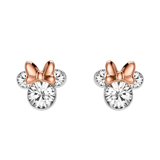 BRASS TT SLV PLT CRYSTAL MINNIE PINK BOW STUD EARRING