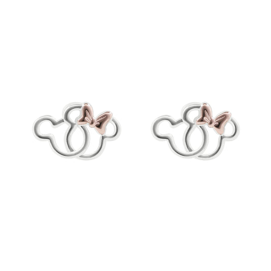 Silver Double Layered Mickey & Minnie Mouse Earrings