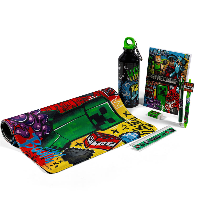 STATIONERY SET WITH BOTTLE AND PAD MINECRAFT