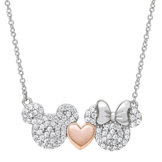 Mickey & Minnie Sterling Silver Heart Necklace