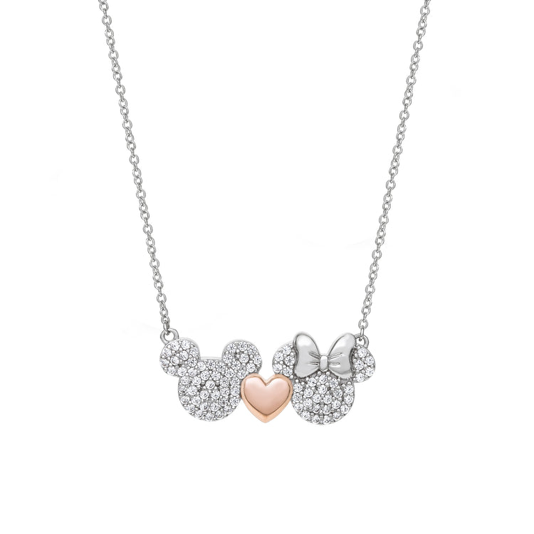 Mickey & Minnie Sterling Silver Heart Necklace