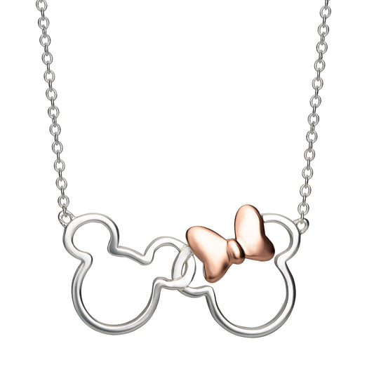 Mickey & Minnie Sterling Silver Silhouette Necklace