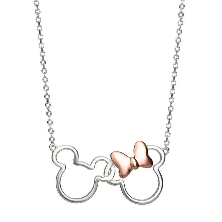 Mickey & Minnie Sterling Silver Silhouette Necklace