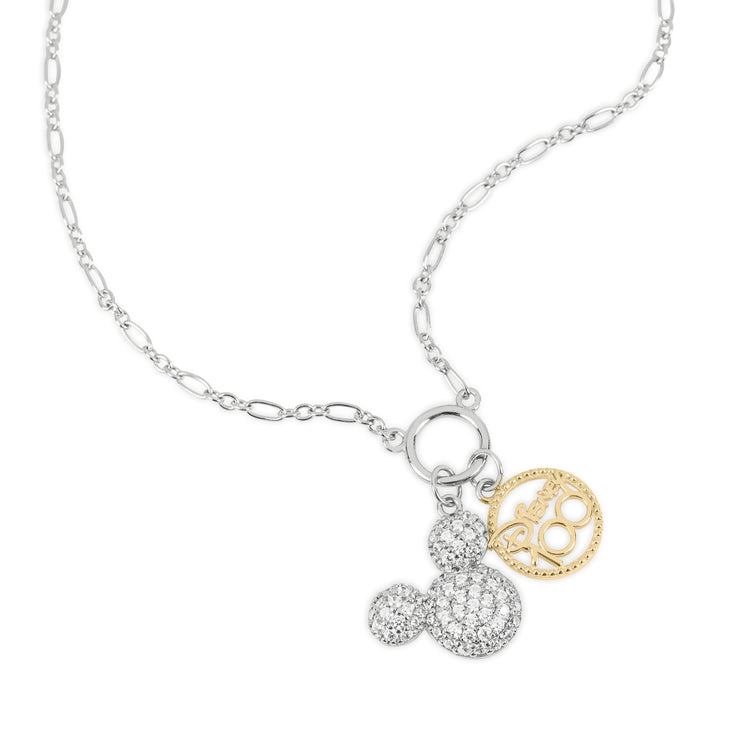 Disney 100 Mickey Sterling Silver Gold Plated Charm Necklace