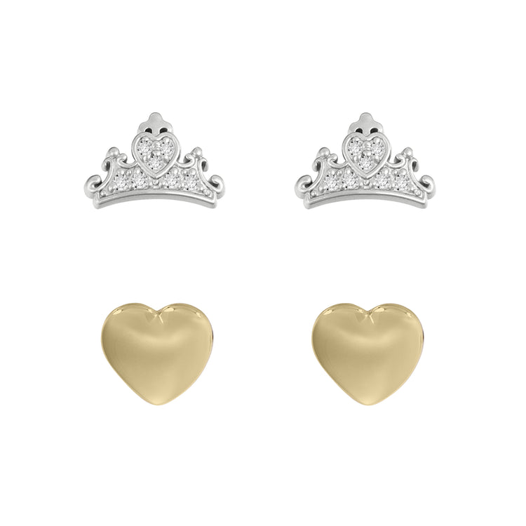 Disney Princess Sterling Silver Crown & Heart Earrings