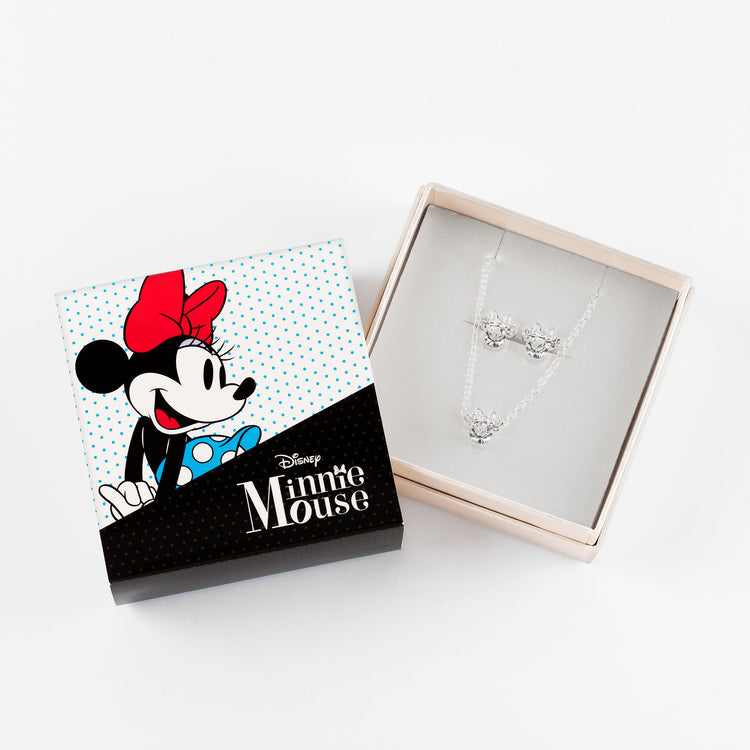 Minnie Silver Plated Crystal Necklace and Stud Earring Set