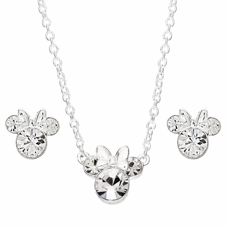 Minnie Silver Plated Crystal Necklace and Stud Earring Set