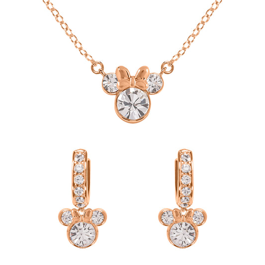 Minnie Rose Gold Silver Plated Crystal Earrings & Necklace Set