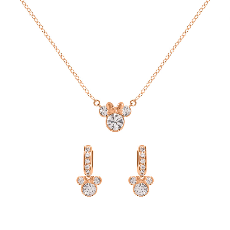 Minnie Rose Gold Silver Plated Crystal Earrings & Necklace Set