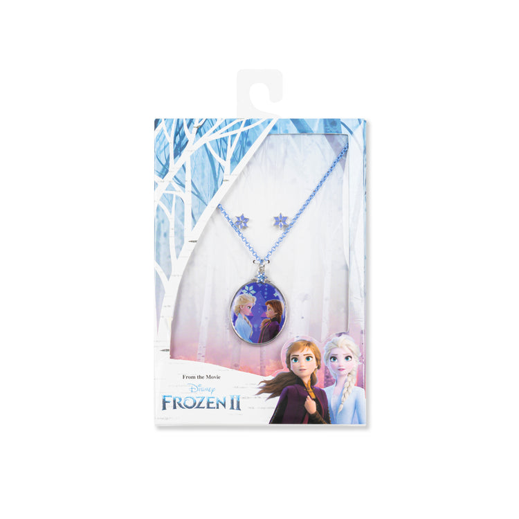 Frozen II Snowflake Earrings and Anna & Elsa Pendant Set