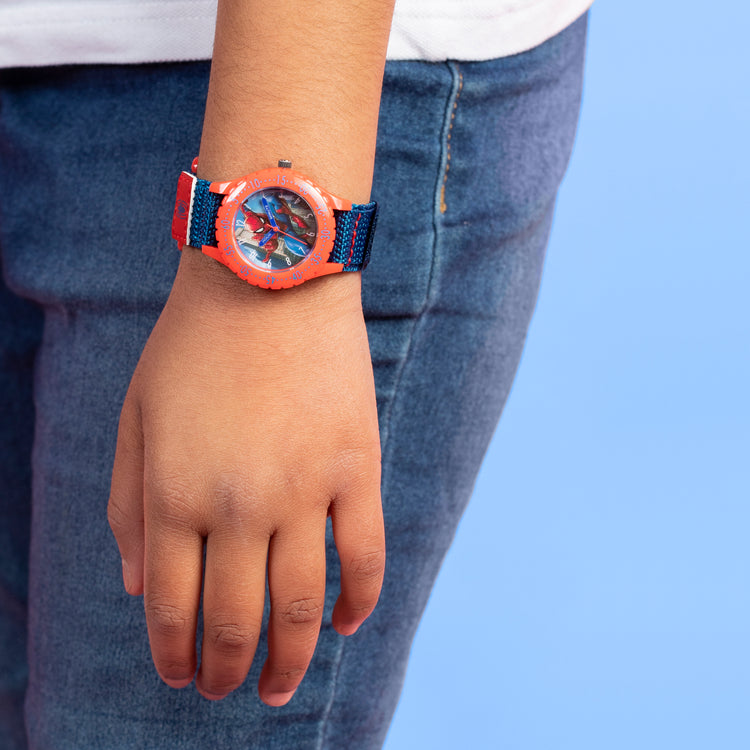 Spider-Man Blue Canvas Time Teacher Watch