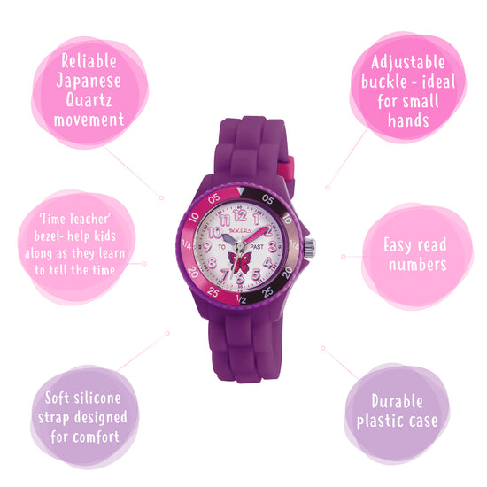 Tikkers Purple Silicone Time Teacher Watch