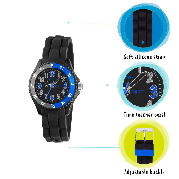 Tikkers Black Silicone Time Teacher Watch