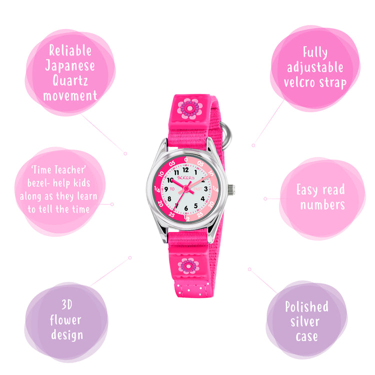 Tikkers Pink Canvas Flower Time Teacher Watch