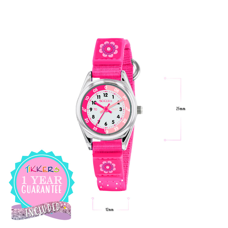 Tikkers Pink Canvas Flower Time Teacher Watch