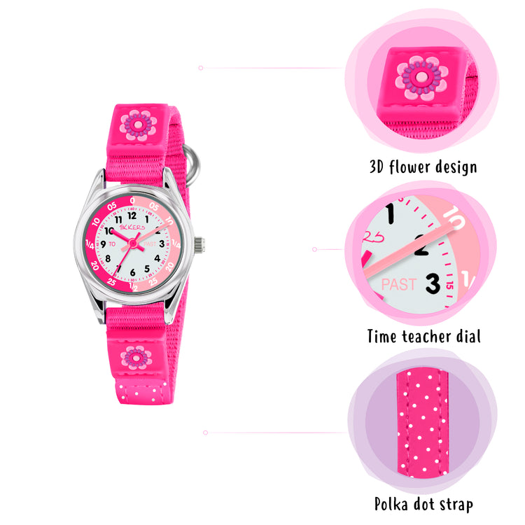 Tikkers Pink Canvas Flower Time Teacher Watch