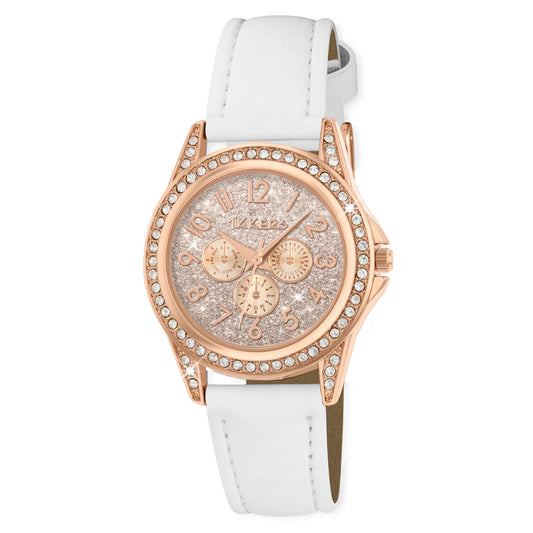 Tikkers White PU Strap Stone Set & Glitter Dial Watch