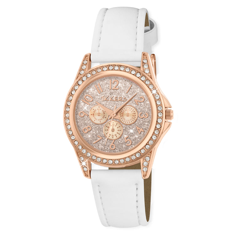 Tikkers White PU Strap Stone Set & Glitter Dial Watch