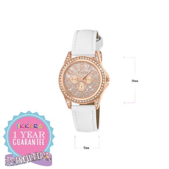 Tikkers White PU Strap Stone Set & Glitter Dial Watch