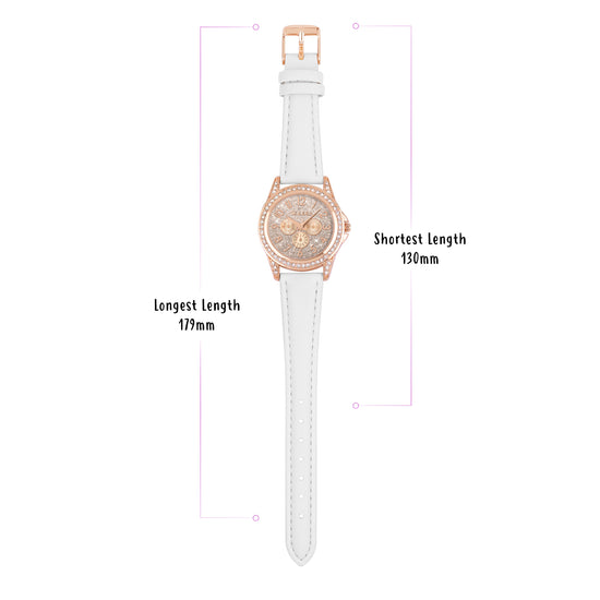Tikkers White PU Strap Stone Set & Glitter Dial Watch