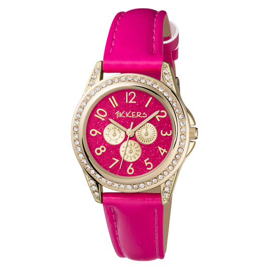 Tikkers Pink PU Strap Glitter Dial Watch