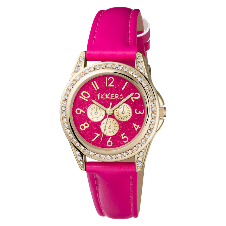 Tikkers Pink PU Strap Glitter Dial Watch