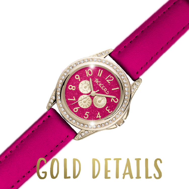 Tikkers Pink PU Strap Glitter Dial Watch