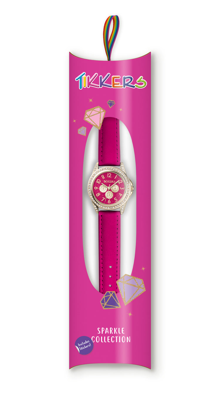 Tikkers Pink PU Strap Glitter Dial Watch