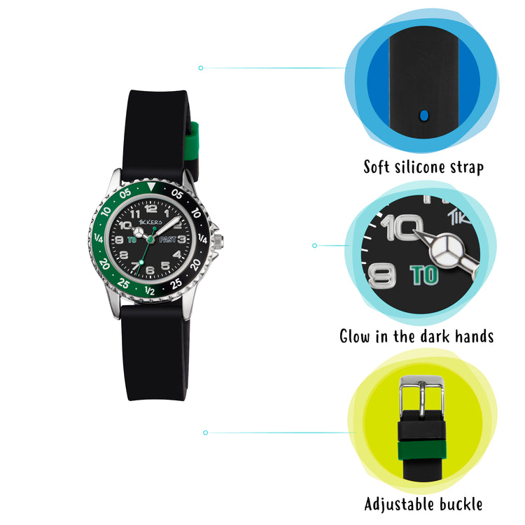 Tikkers Black Silicone Strap Time Teacher Watch