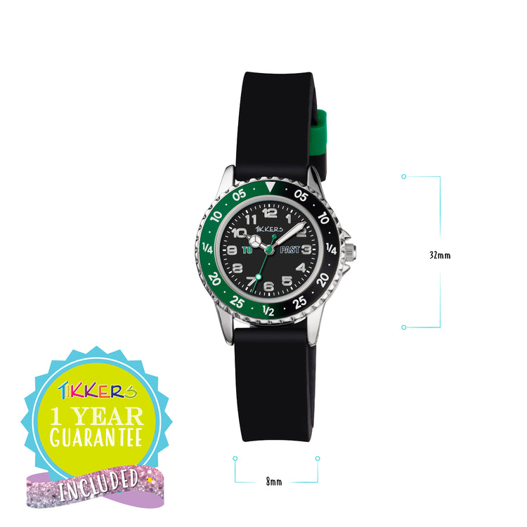 Tikkers Black Silicone Strap Time Teacher Watch