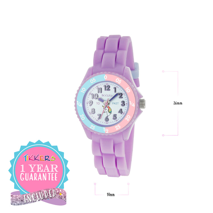 Tikkers Purple Silicone Unicorn Dial Time Teacher Watch