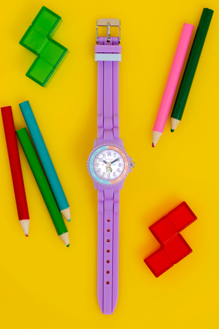 Tikkers Purple Silicone Unicorn Dial Time Teacher Watch