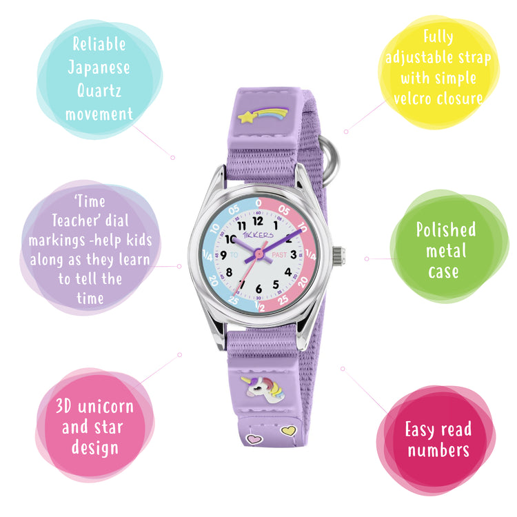 Tikkers Purple Canvas Strap Unicorn Watch