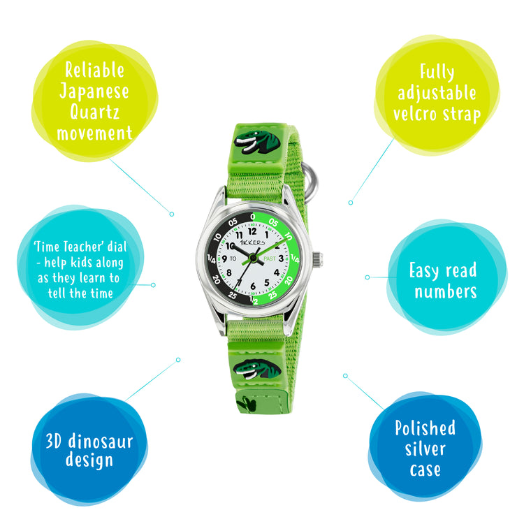 Tikkers Green Canvas Dinosaur Time Teacher Watch