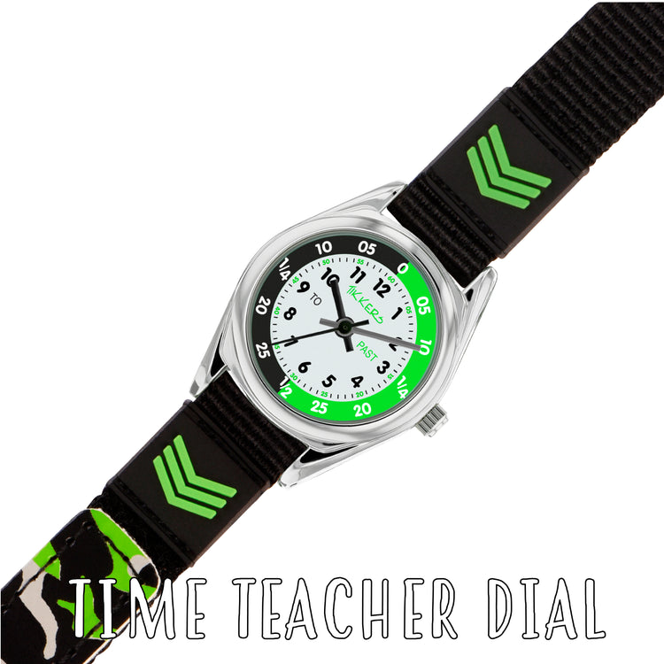 Tikkers Black Canvas Camo Time Teacher Watch