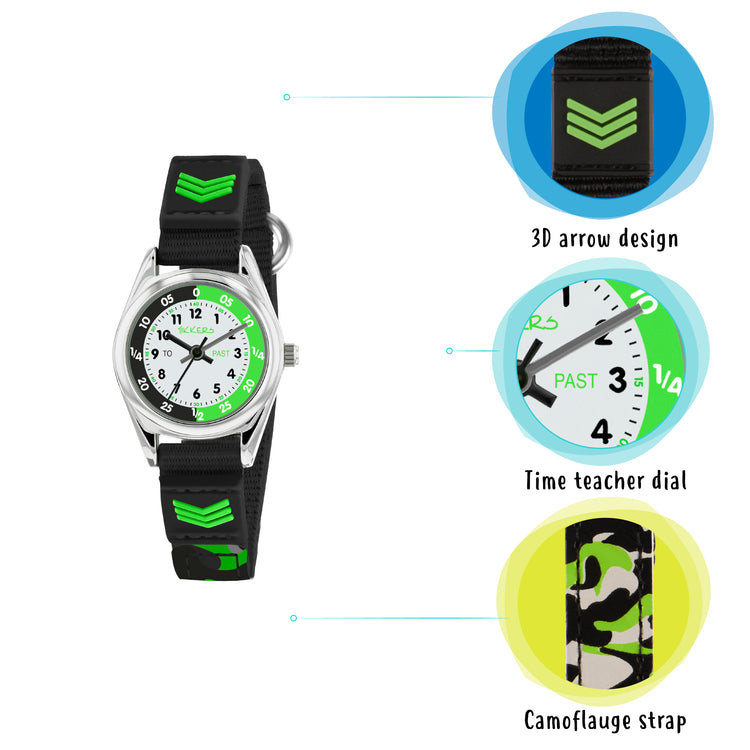 Tikkers Black Canvas Camo Time Teacher Watch