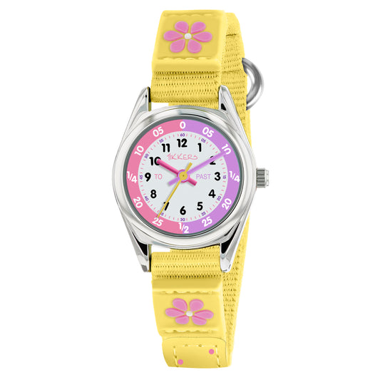 Tikkers Yellow Canvas Flower Time Teacher Watch