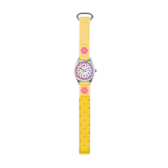 Tikkers Yellow Canvas Flower Time Teacher Watch