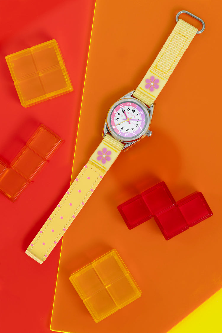 Tikkers Yellow Canvas Flower Time Teacher Watch
