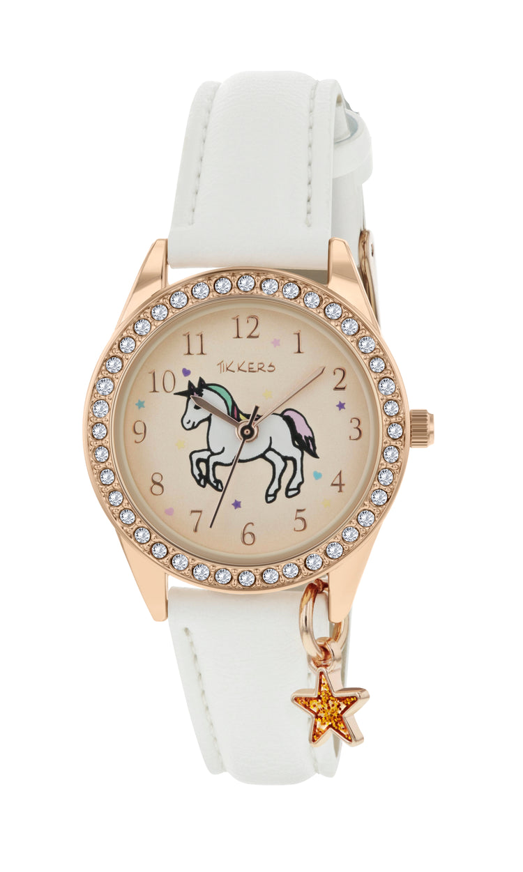 Tikkers White PU Strap Stone Set Watch