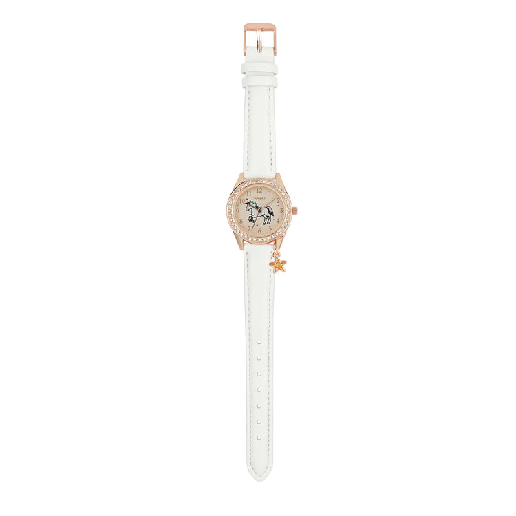 Tikkers White PU Strap Stone Set Watch