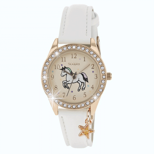 Tikkers White PU Strap Stone Set Watch