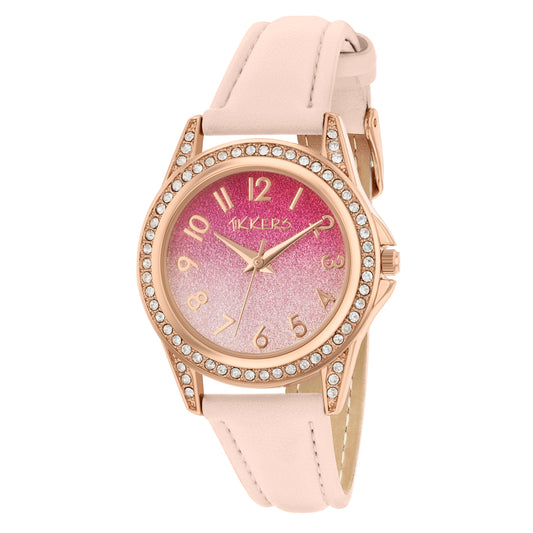 Tikkers Pink PU Strap Ombre Glitter Dial Watch