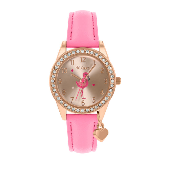 Tikkers Pink PU Strap Flamingo & Star Charm Watch
