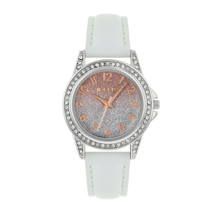 Tikkers White PU Strap Ombre Shimmer Dial Watch