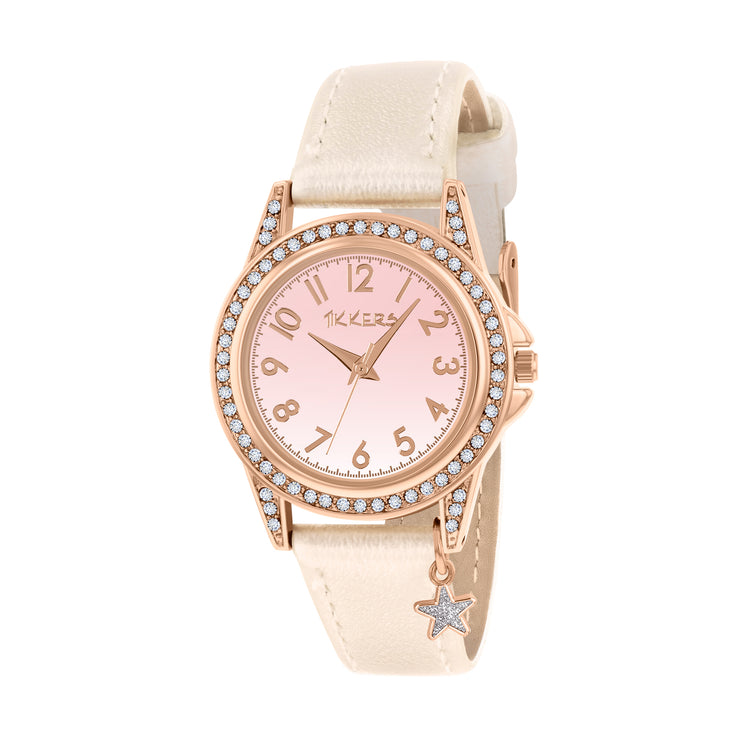 Tikkers Iridescent Strap Rose Gold Stone Set Watch